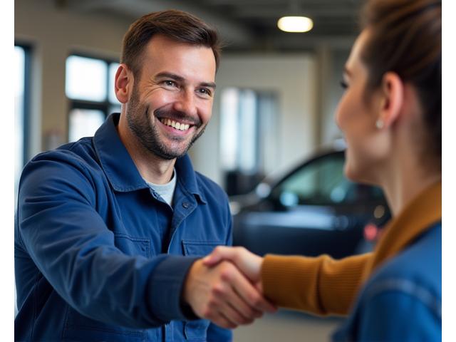 Happy customer shaking hands with a mechanic