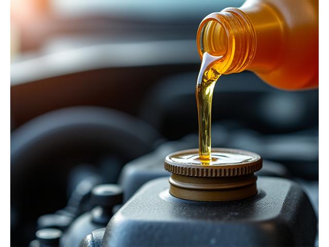 Engine oil being poured into a car engine